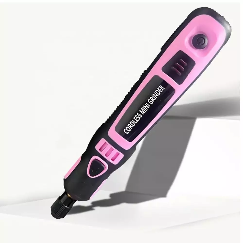 Jawsons Cordless Mini Grinder 4 V Rechargeable with Keyless Chuck & Spindle Lock Button, Pink & Black