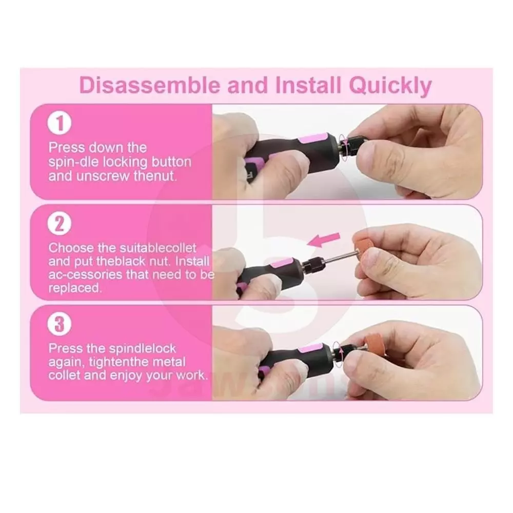 Jawsons Cordless Mini Grinder 4 V Rechargeable with Keyless Chuck & Spindle Lock Button, Pink & Black