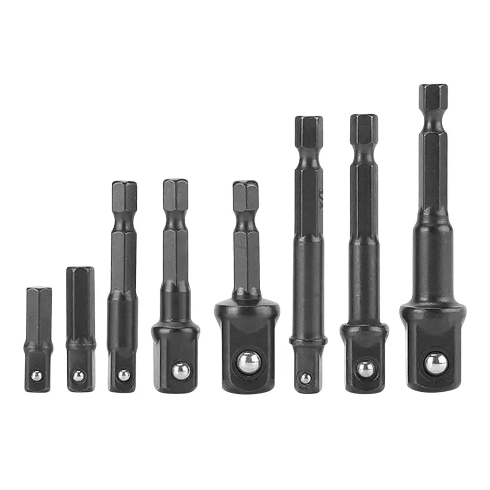 DY TOOLS Nut Driver Socket Bit Set Cr-V Steel 1/2 inch, 1.4 inch & 3/8 inch Drive, Black (Set of 8 Pcs)