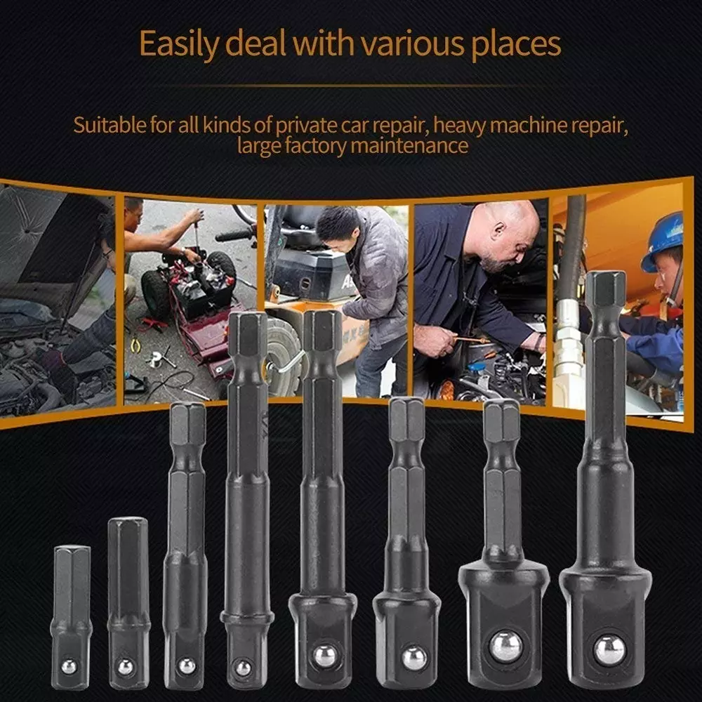 DY TOOLS Nut Driver Socket Bit Set Cr-V Steel 1/2 inch, 1.4 inch & 3/8 inch Drive, Black (Set of 8 Pcs)