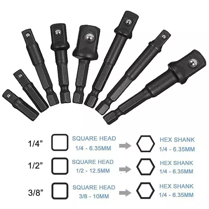 DY TOOLS Nut Driver Socket Bit Set Cr-V Steel 1/2 inch, 1.4 inch & 3/8 inch Drive, Black (Set of 8 Pcs)