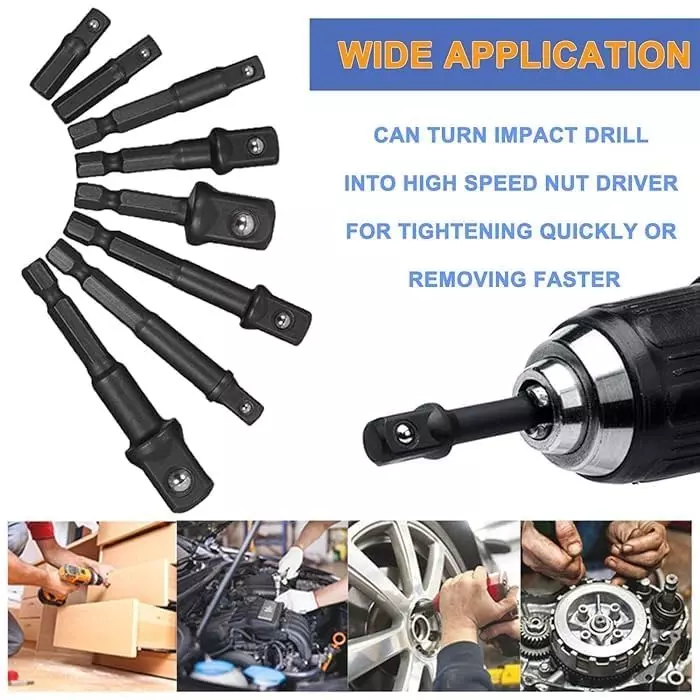 DY TOOLS Nut Driver Socket Bit Set Cr-V Steel 1/2 inch, 1.4 inch & 3/8 inch Drive, Black (Set of 8 Pcs)
