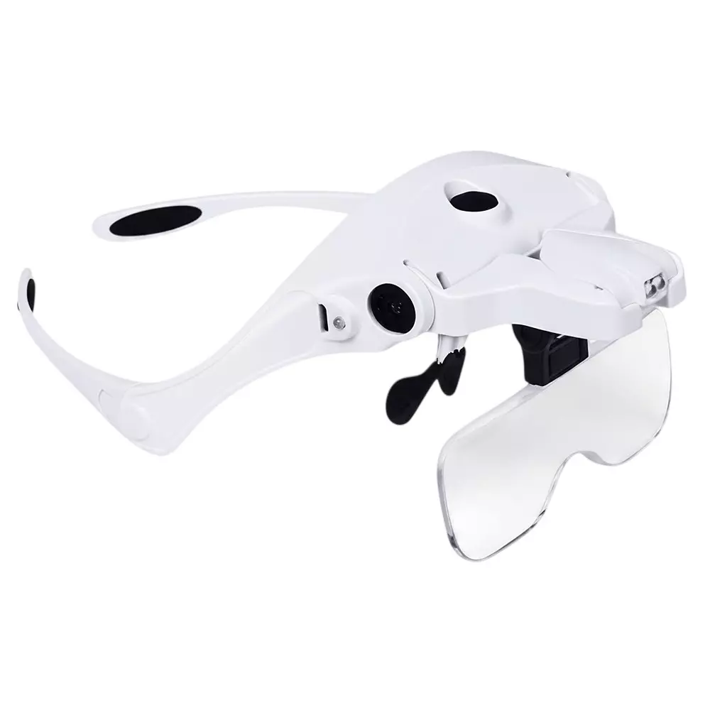 DY Tools Rechargeable LED Eyeglasses Bracket with Adjustable Head Strap & 5 Interchangeable Magnifier, White