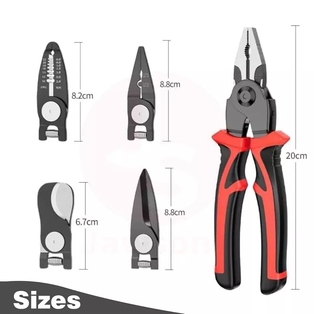 Jawsons 5-in-1 Multifunctional Interchangeable Plier Set High-Quality Tool Steel with Non-slip PP & TPR Handle