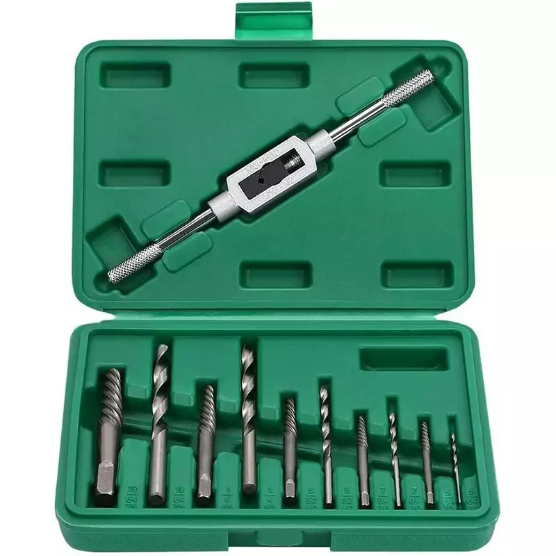 DY TOOLS Screw Extractor Set Cr-V Steel with Green Storage Case (Set of 11 Pcs)