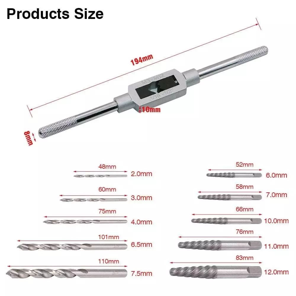 DY TOOLS Screw Extractor Set Cr-V Steel with Green Storage Case (Set of 11 Pcs)