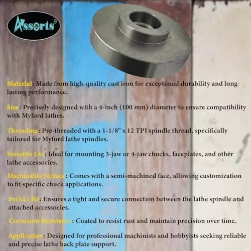 Assorts Backplate Cast Iron 100 mm (4 Inch) for Myford Lathe