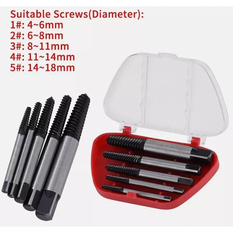 DY TOOLS Screw Extractor Set High-Grade Steel 45° Cutting Angle String with Storage Case (Set of 5 Pcs)