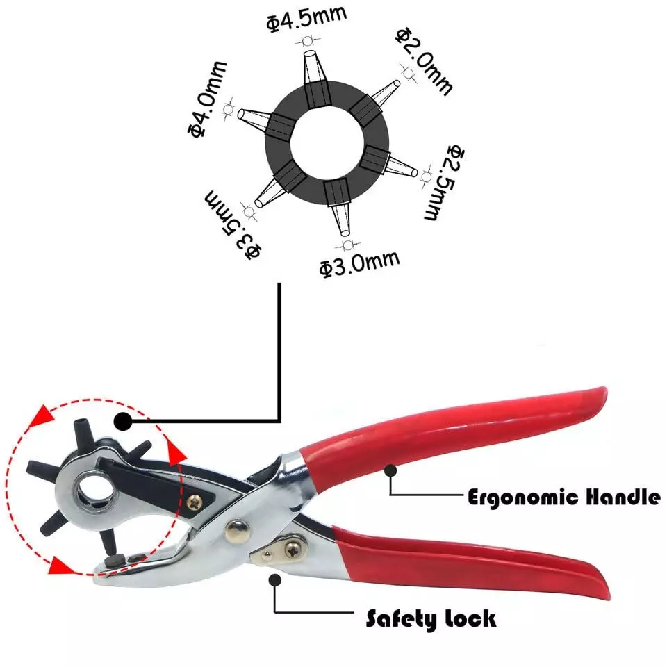 DY TOOLS Professional Hole Punch Plier 22.86 cm (9 inch) with 2-4.5 mm Six Versatile Punch Size, SB1023