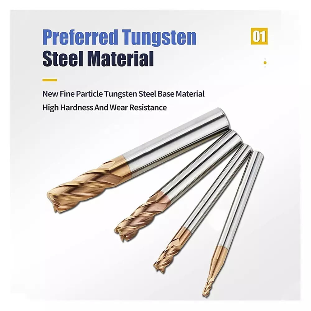 HD Carbide End Mill 2/4 Flute Flat E/M 1 mm Shank Diameter 50 mm Length 16 mm Flute Length for Slotting & Drilling Use