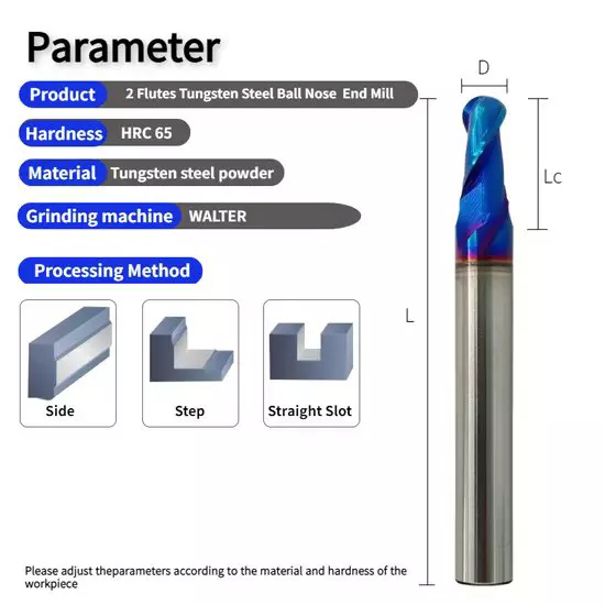 HD Carbide End Mill 2 Flute Ball Nose 20 mm Shank Diameter 100 mm Length for Slotting & Drilling Use