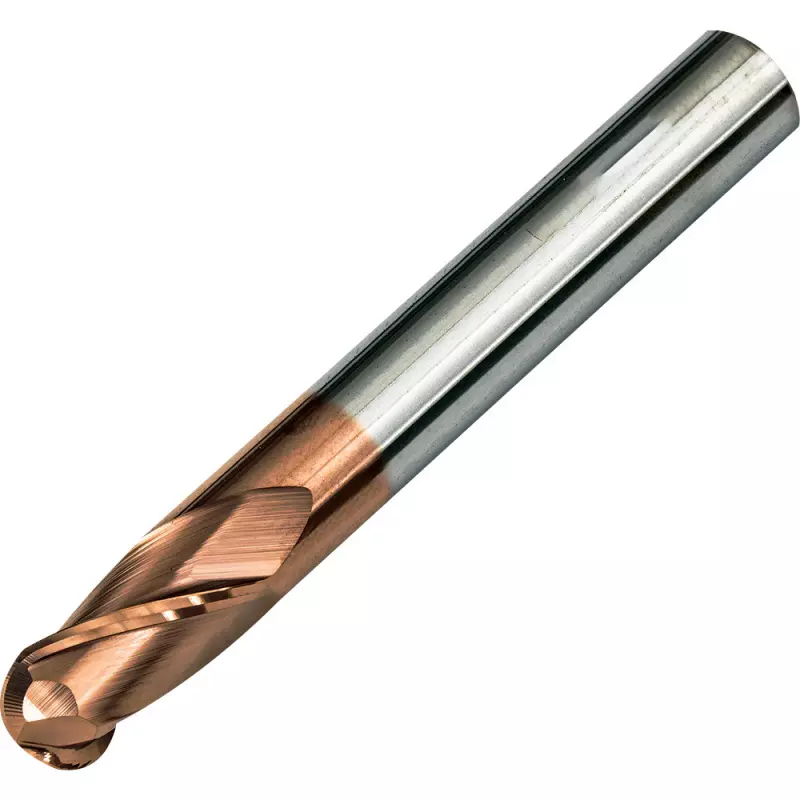 HD Carbide End Mill 2 Flute Ball Nose 2.5 mm Shank Diameter 50 mm Length 10 mm Flute Length for Slotting & Drilling Use