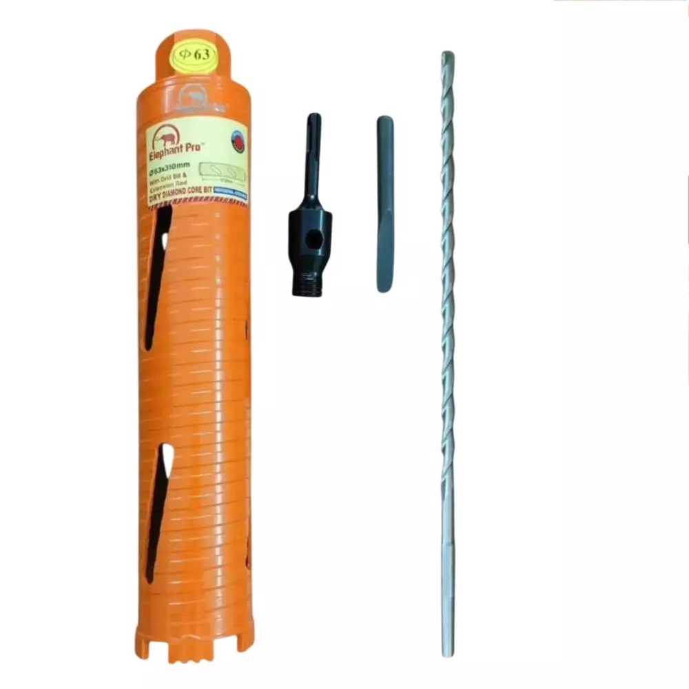 Elephant Dry Diamond Core Bit Steel 63 mm Dia and 310 mm Length with Drill Bit, EP63*310