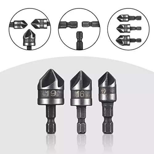 YADAV Hex Countersink Drill Set Boring Bits for Wood and Metal (Set of 3)