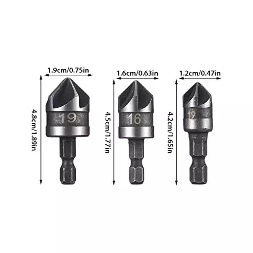 YADAV Hex Countersink Drill Set Boring Bits for Wood and Metal (Set of 3)