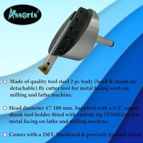 Assorts Fly Cutter with Carbide Inset Bit Tool Steel 100 mm Morse Taper 2MT Shank 12.7 mm