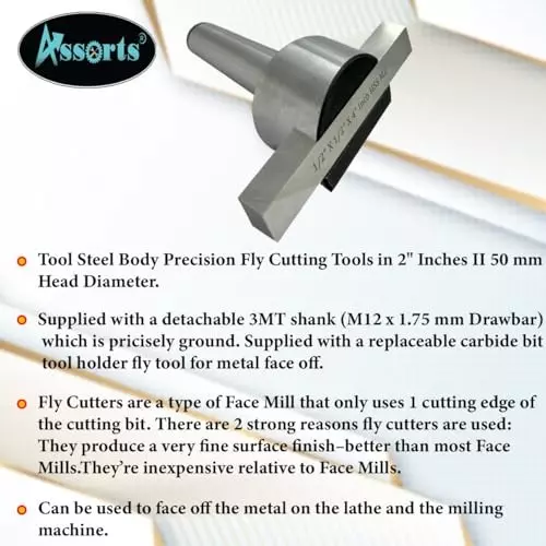 Assorts Fly Cutter with HSS Tool Bit Tool Steel 50 mm 3MT Shank M12x1.75 mm