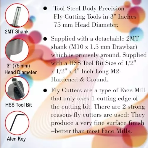 Assorts Fly Cutter 2MT Shank M10 x 1.5 mm Drawbar for Milling & Lathe Machine