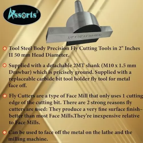 Assorts Fly Cutter with HSS Tool Bit Tool Steel 50 mm 2MT Shank 12.7 mm M10x1.5 mm