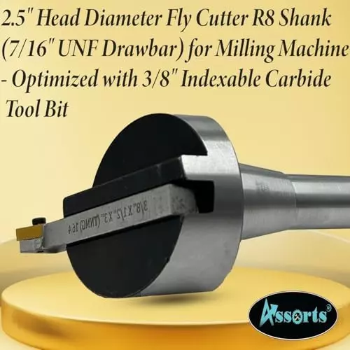 Assorts Fly Cutter 63.5 mm (2.5 Inch) Head Dia with 3/8 Inch Square HSS Tool Bit and Indexable Carbide Insert Tool R8 Shank 11.11 mm (7/16 Inch) UNF Drawbar