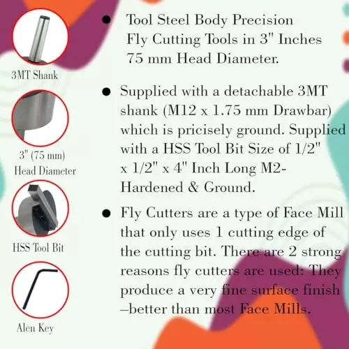 Assorts Fly Cutter 3MT Shank M12x1.75 mm for Milling & Lathe Machine