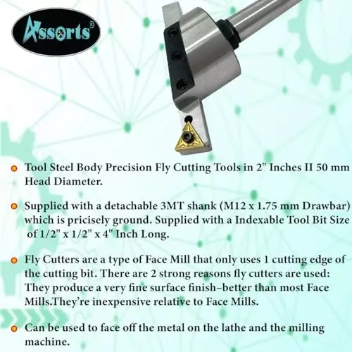 Assorts Fly Cutter with Carbide Inset Bit Tool Steel 50 mm 3MT Shank M12x1.75 mm