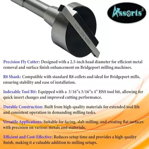 Assorts Fly Cutter 63.5 mm (2.5 Inch) Head Dia R8 Shank for Milling Machines