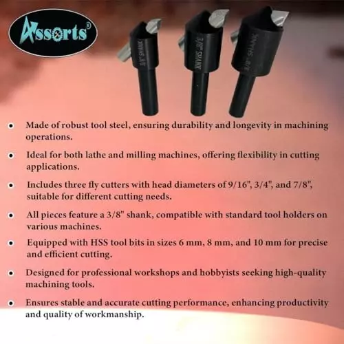 Assorts Fly Cutter Tool Steel 9.5 mm Straight Shank HSS Tool Bit