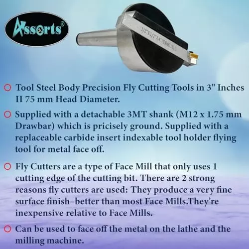Assorts Fly Cutter MT-3 Shank M12x1.75 mm for Milling & Lathe Machine