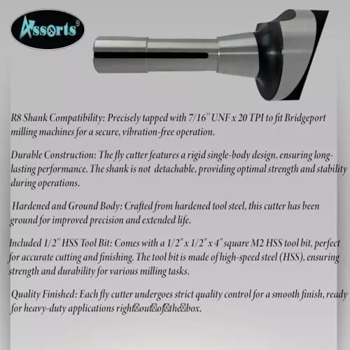 Assorts Fly Cutter 63.5 mm (2.5 Inch) Head Dia with 1/2x1/2x4 Inch MT2 HSS Tool Bit R8 Shank 7/16 Inch UNF Drawbar