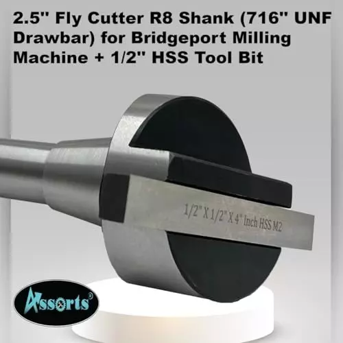 Assorts Fly Cutter 63.5 mm (2.5 Inch) Head Dia with 1/2x1/2x4 Inch MT2 HSS Tool Bit R8 Shank 7/16 Inch UNF Drawbar
