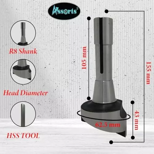 Assorts Fly Cutter 63.5 mm (2.5 Inch) Head Dia with 3/8 Inch Square HSS Tool Bit R8 Shank 11.11 mm (7/16 Inch) UNF Drawbar
