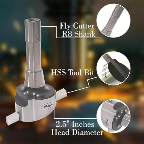 Assorts Fly Cutter 63.5 mm (2.5 Inch) Head Dia with 3/8 Inch Square HSS Tool Bit R8 Shank 11.11 mm (7/16 Inch) UNF Drawbar