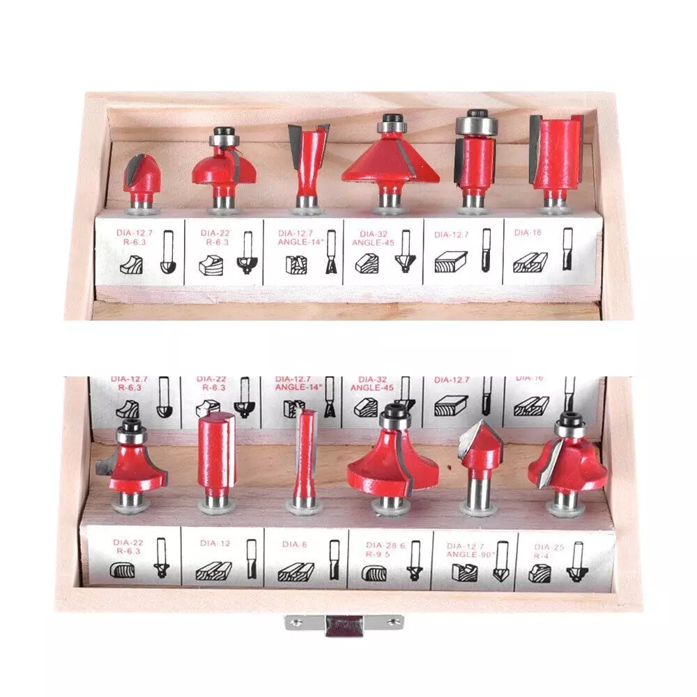 DY TOOLS Tungsten Carbide Router Bit Set 12.7 mm (1/2 inch) & 6.35 mm (1/4 inch) Shank Size, DB105 (Set of 12 Pcs)