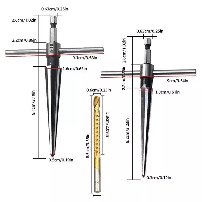 DY TOOLS Tapered Reamer Set High Speed Steel T Shape Handle 3-13 mm & 5-16 mm