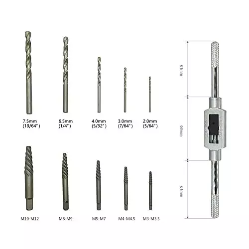 DY TOOLS Screw Extractor Set Chrome Vanadium Steel Straight Shank (Pack of 11)
