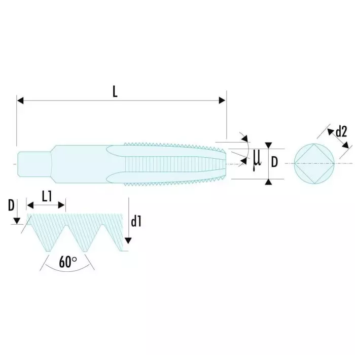 Facom Threading Tap, M8 Thread, 1.25mm Pitch, Metric Standard, 227.8X125T3