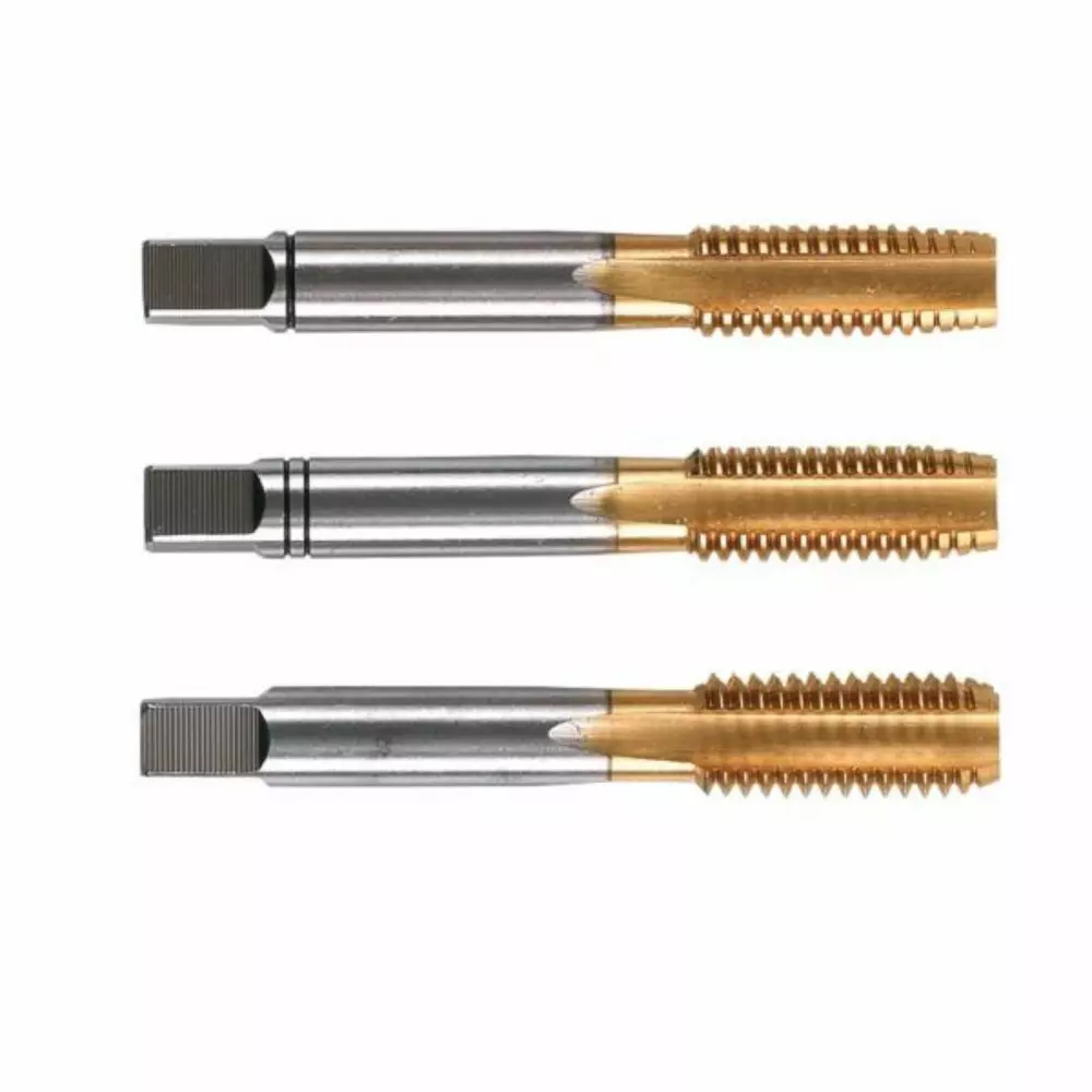 MIRANDA TOOLS HSS Hand Tap Straight Flute SO3 Tin Coated Type Ground Thread Coarse Pitch, Size M4.0 x 0.70 mm (Set of 3)