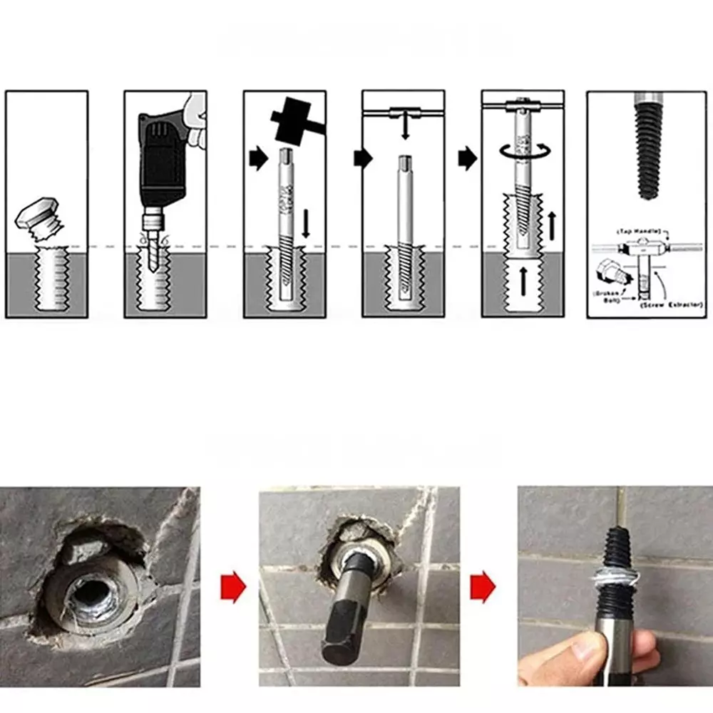 H9 Screw Extractor Set 3-22 mm Size Straight Shank Chrome Vanadium Steel (Pack of 6)
