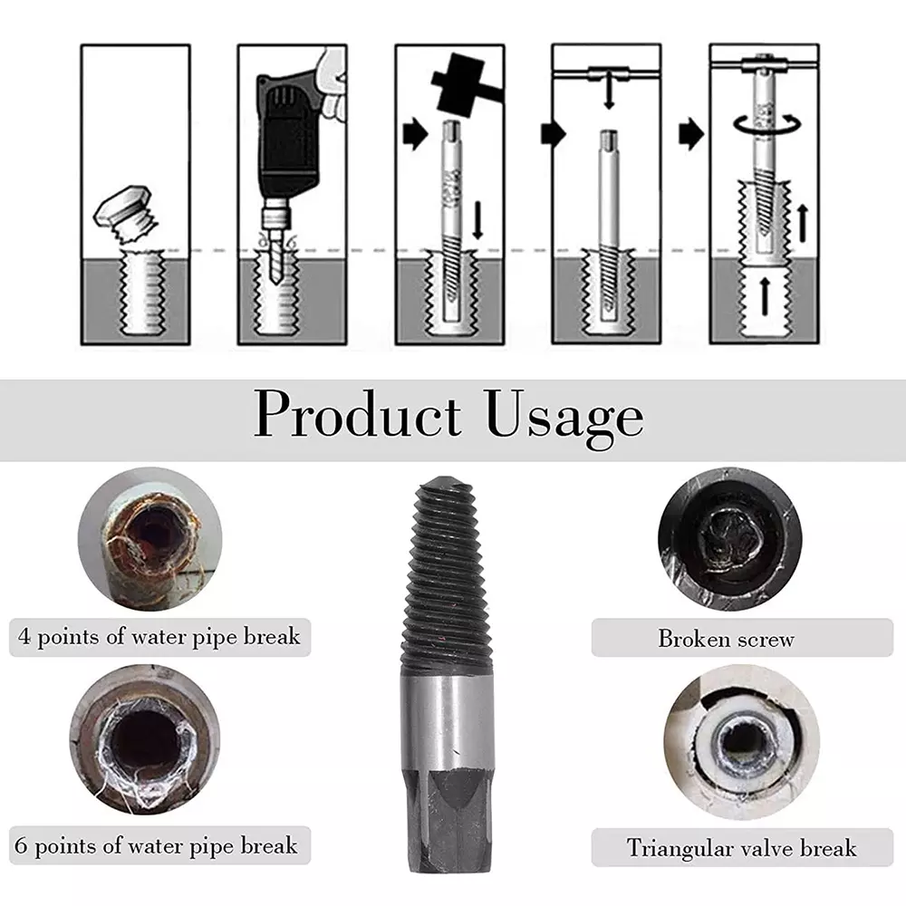 H9 Screw Extractor Set 4-45 mm Size Straight Shank High Carbon Steel (Pack of 8)