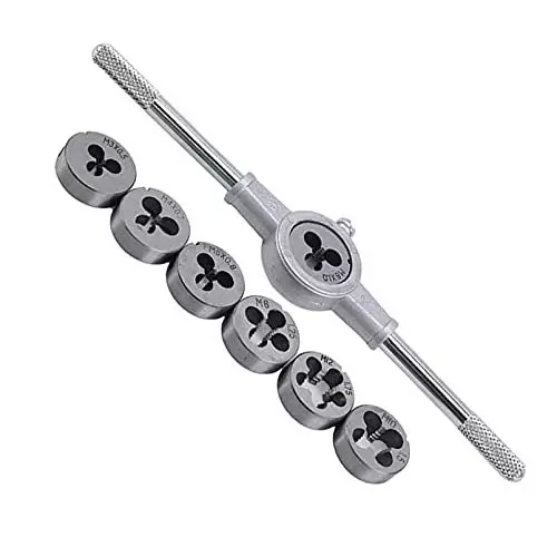 ATOZSHOP11 Metric Tap & Die Wrench Set M3 x 0.5, M4 x 0.7, M5 x 0.8, M6 x 1.0, M8 x 1.25, M10 x 1.50, M12 x 1.75 Tap Size Alloy Steel (Set of 8 Pcs)