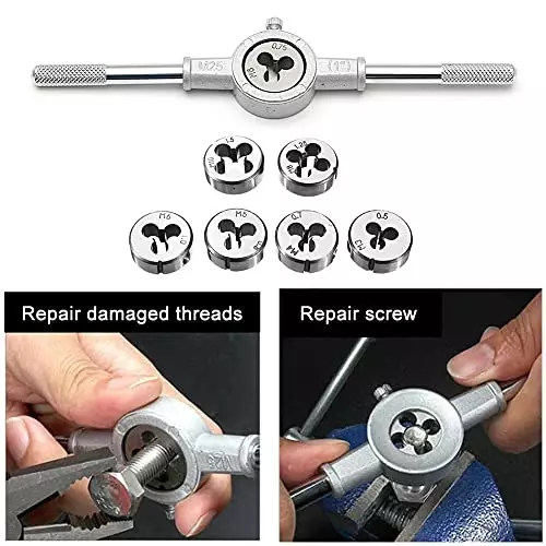 ATOZSHOP11 Metric Tap & Die Wrench Set M3 x 0.5, M4 x 0.7, M5 x 0.8, M6 x 1.0, M8 x 1.25, M10 x 1.50, M12 x 1.75 Tap Size Alloy Steel (Set of 8 Pcs)