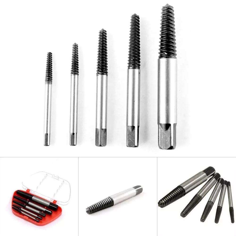 H9 Screw Extractor Set Straight Shank Chrome Vanadium Steel For Damaged Broken Bolts, Studs, Screws & Pipes (Pack of 5)