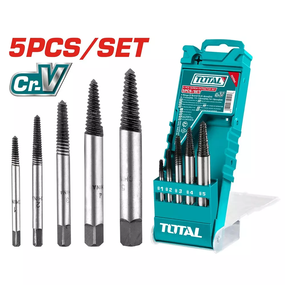 total-screw-extractor-set-cr-v-48-52-hrc-coarse-thread-3-18-mm-size-range-tacse0056-set-of-5