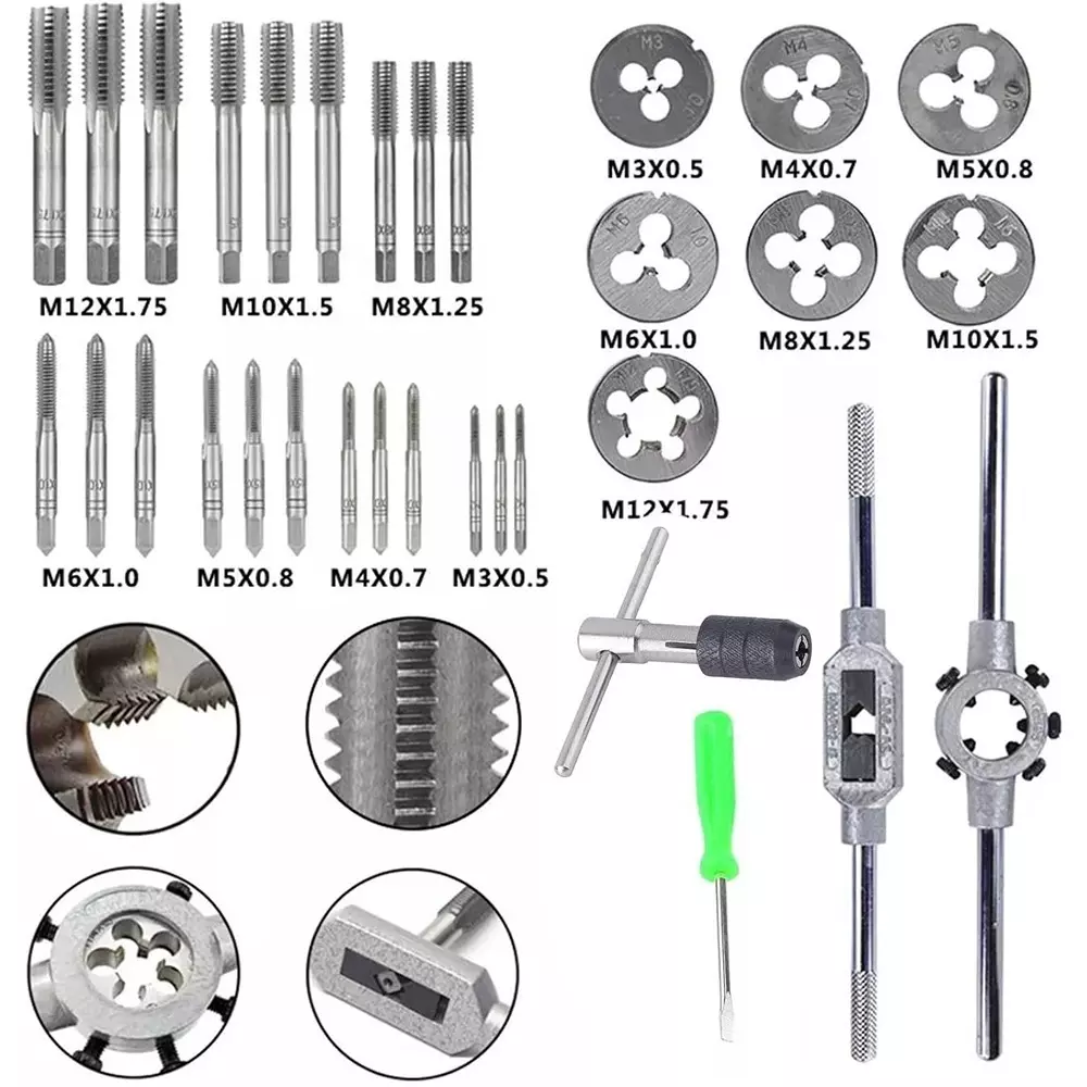FLAMINGO ENTERPRISE Tap and Die Set Single Sided M3 to M12 Range, FM-589 (Set of 40 Pcs)