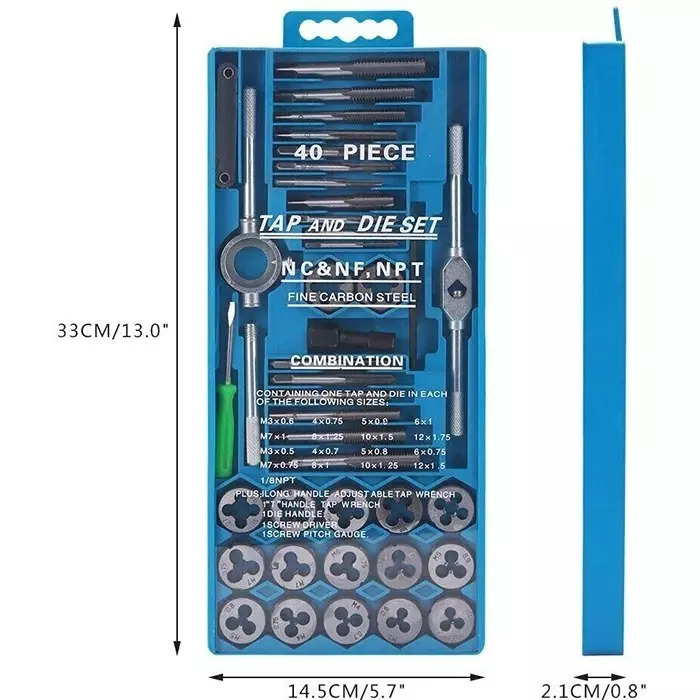 FLAMINGO ENTERPRISE Tap and Die Set Single Sided M3 to M12 Range, FM-589 (Set of 40 Pcs)
