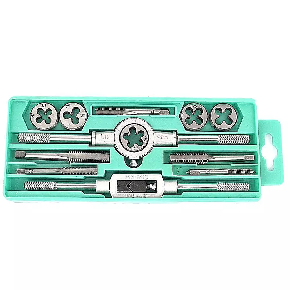 YADAV 12 Pcs Metric Tap and Die Set (M6–M12) with Adjustable Tap Wrench & Round Die Holder Threading Tools for Bolts & Nuts