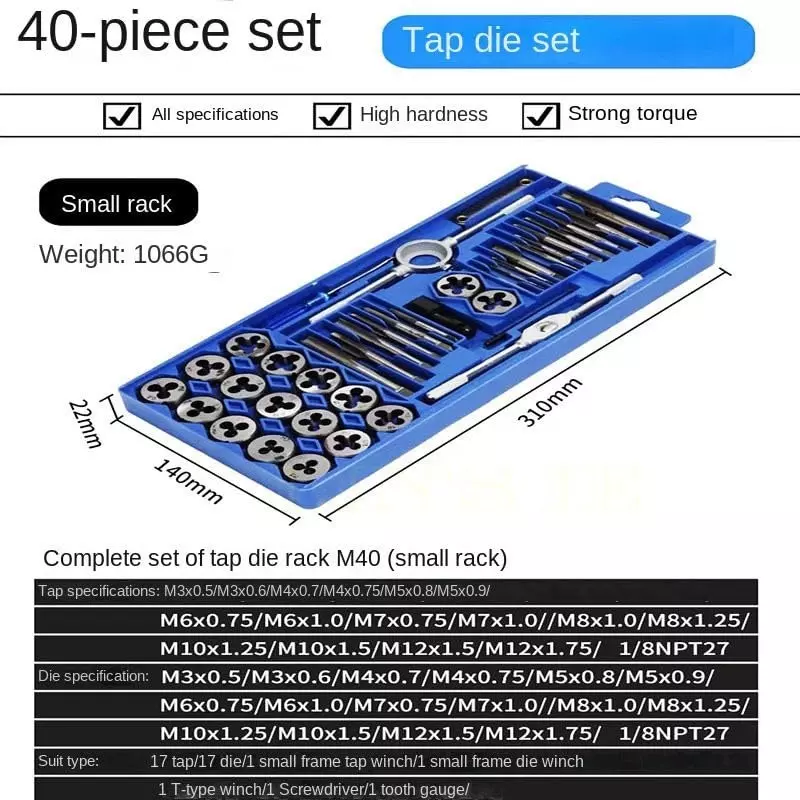 DY TOOLS Tap and Die Set M3-M12 Screw Thread Metric with Alloy Steel Box (Set of 40 Pcs)