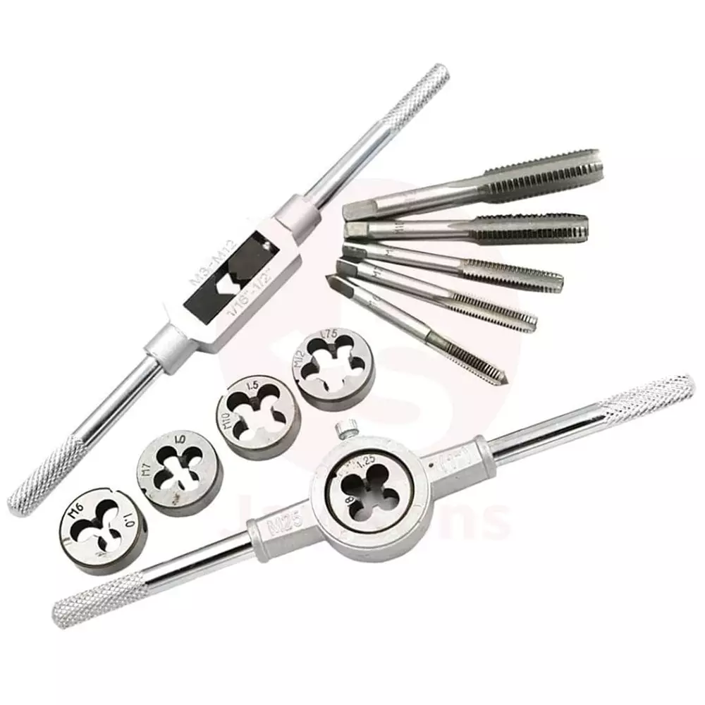 Jawsons Tap & Die Set Durable Tungsten Alloy Steel for Cutting M6-M12 Internal & External Threads (Set of 12 Pcs)