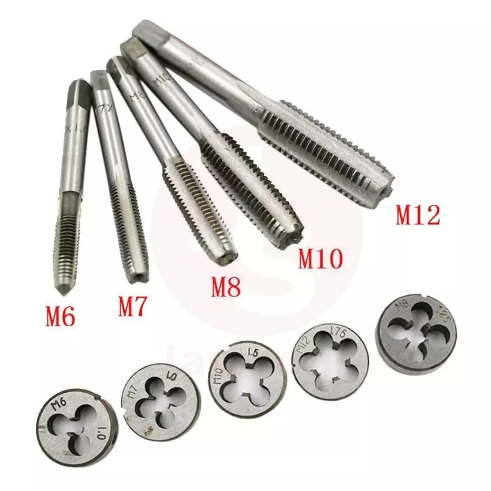 Jawsons Tap & Die Set Durable Tungsten Alloy Steel for Cutting M6-M12 Internal & External Threads (Set of 12 Pcs)